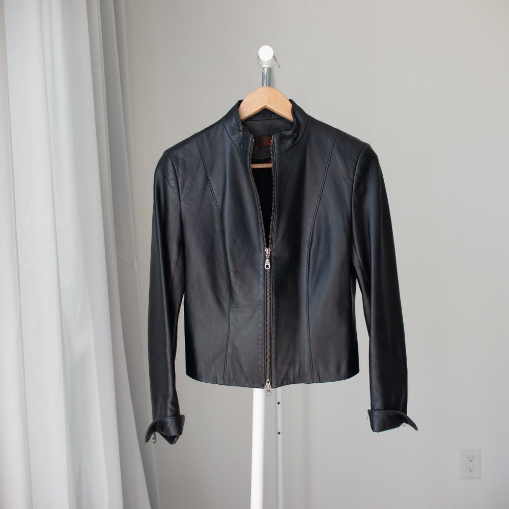 Lamb leather Mandarin style collar XS Black